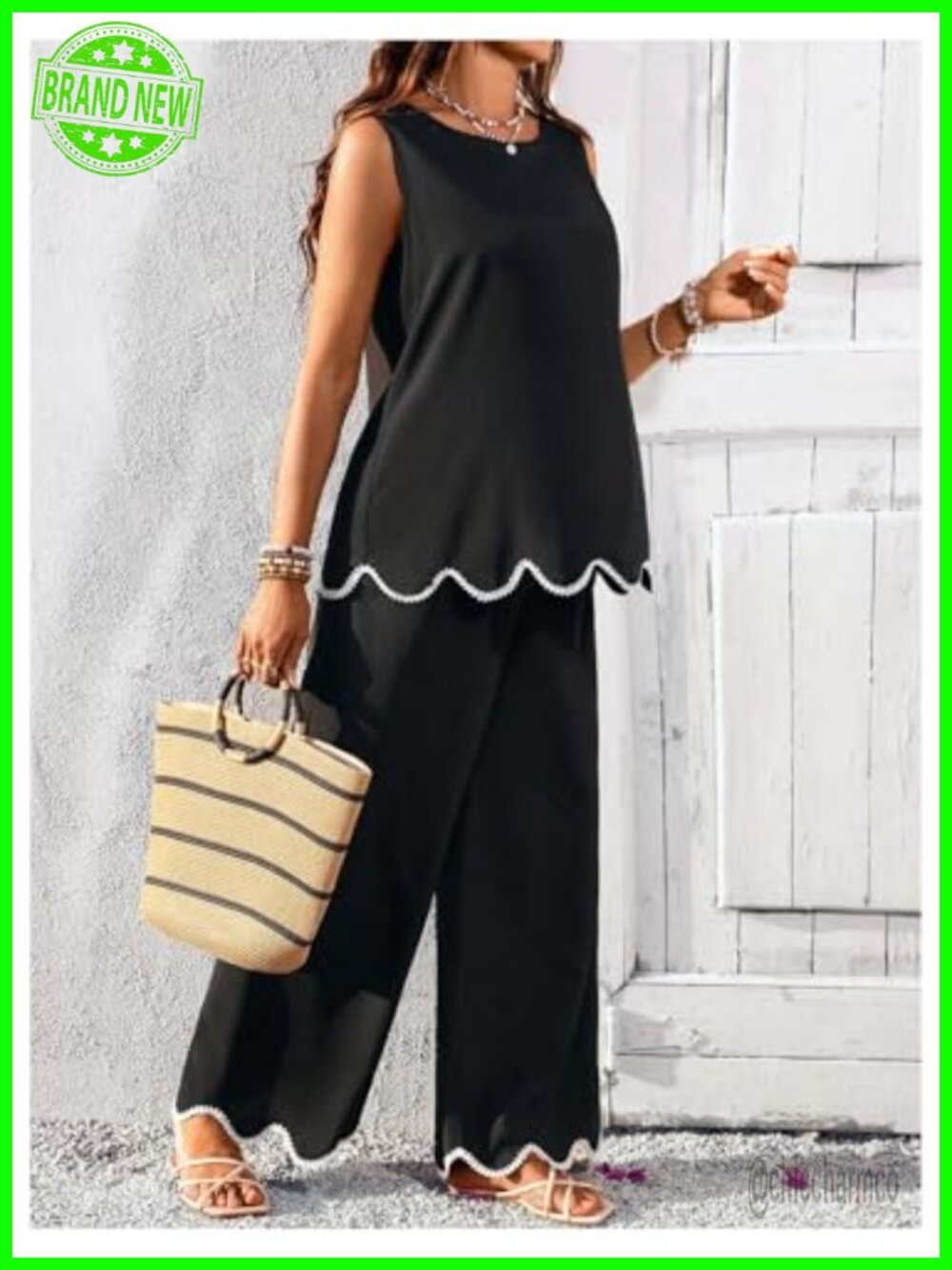 Women's Maternity 2 Piece Matching Lounge Set Tank Top Wide Leg Pants - Picture 3 of 4